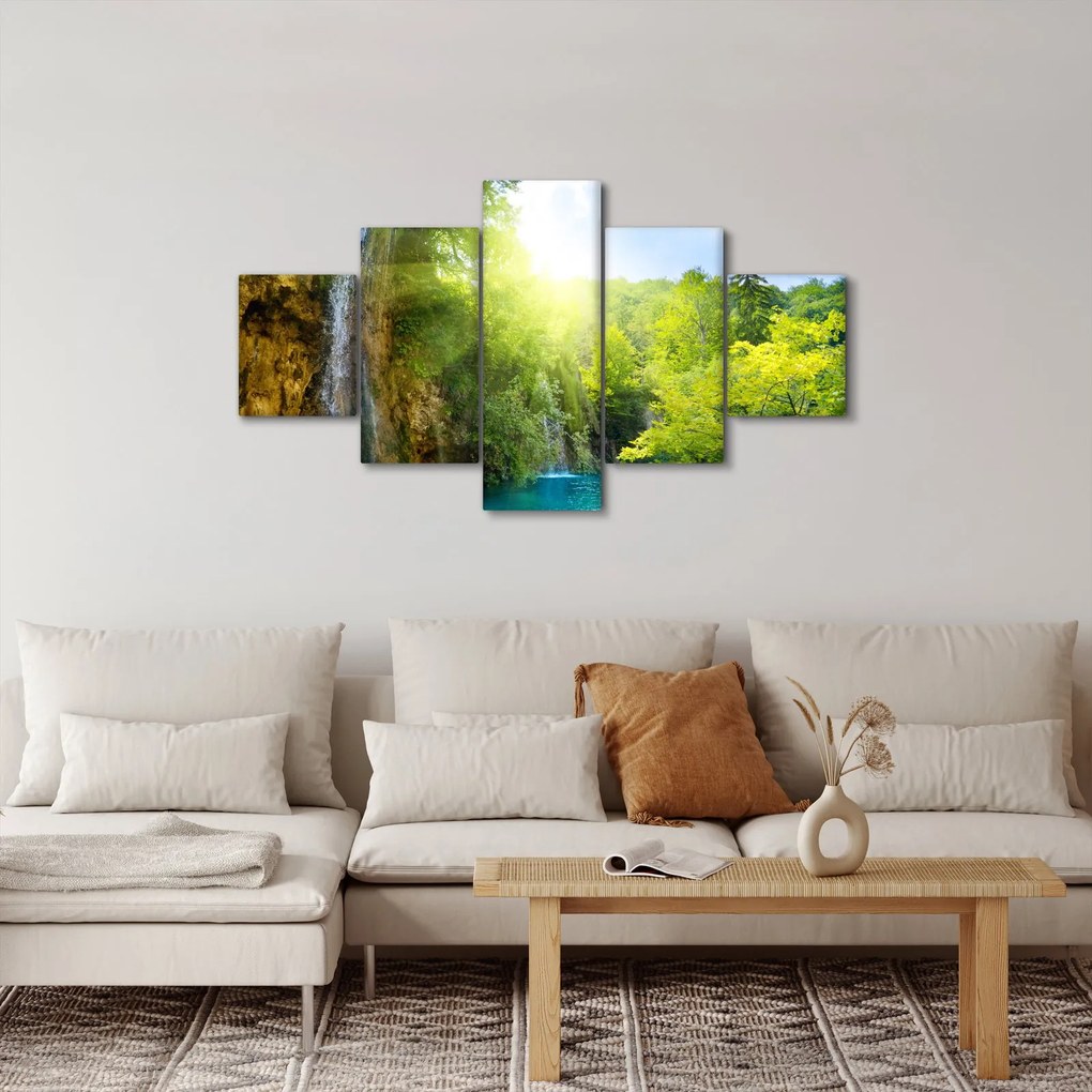 Obraz - wodospady w pralesie (125x70 cm)
