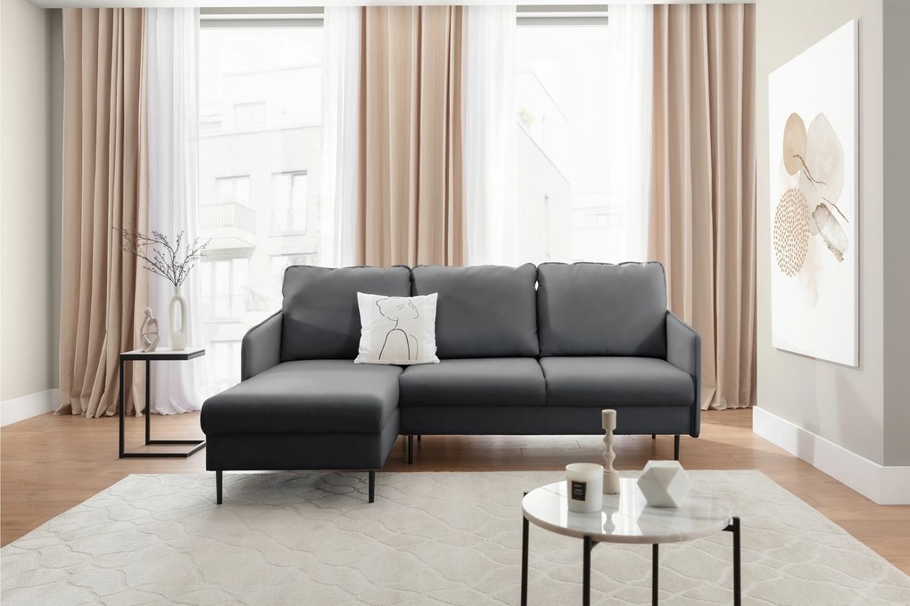 Narożnik z funkcją spania Taila Mini lewostronny - szary welur Velluto 18 / czarne nogi