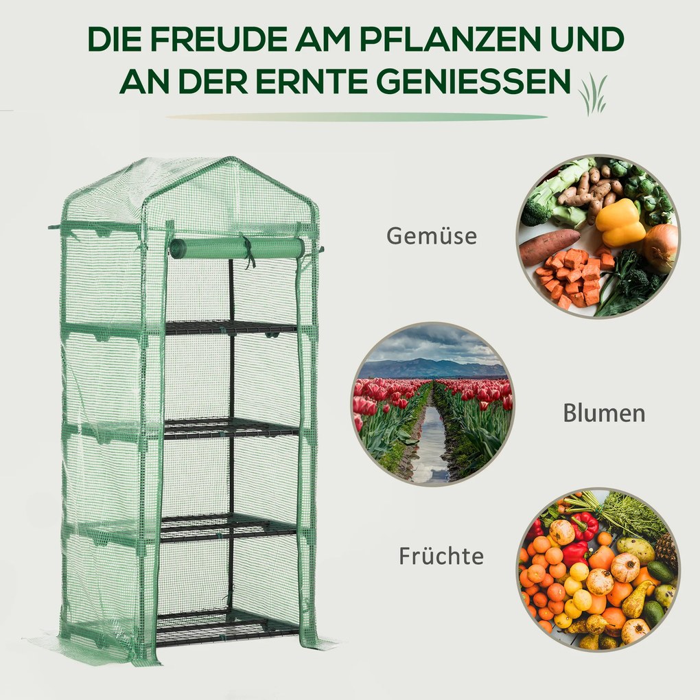 Outsunny Szklarnia Foliowa Cieplarnia na Pomidory 4 Półki Ochrona Roślin Kolor Ciemnozielony 69x50x160cm | Aosom PL