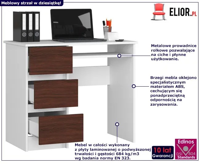 Komputerowe biurko do pracy białe+ wenge - Miren 3X