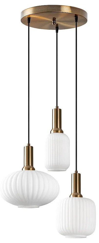 Lampa wisząca metalowa - Złoty i biały - 3 klosze H.130 x L. 55 cm - OSKA