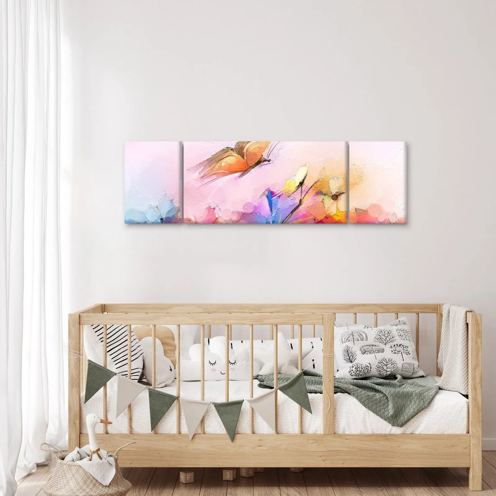 Obraz - Motyl nad kwiatem, abstrakcja (170x50 cm)