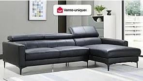 Kanapa narożna ze skóry bawolej FLORENCE - kolor czarny - narożnik prawostronny