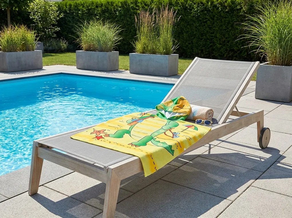 Dziecięce ponczo KROKODYL NA PLAŻY żółte 60 x 120 cm