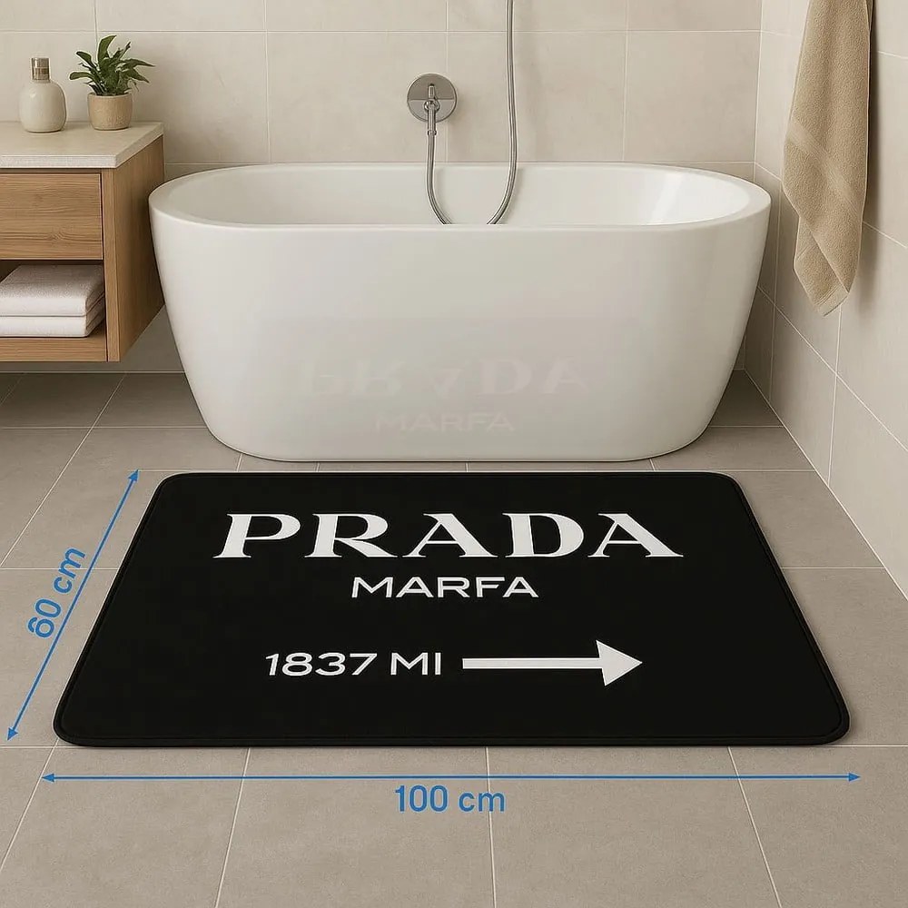 Czarny aksamitny dywanik łazienkowy 60x100 cm Prada – Mila Home