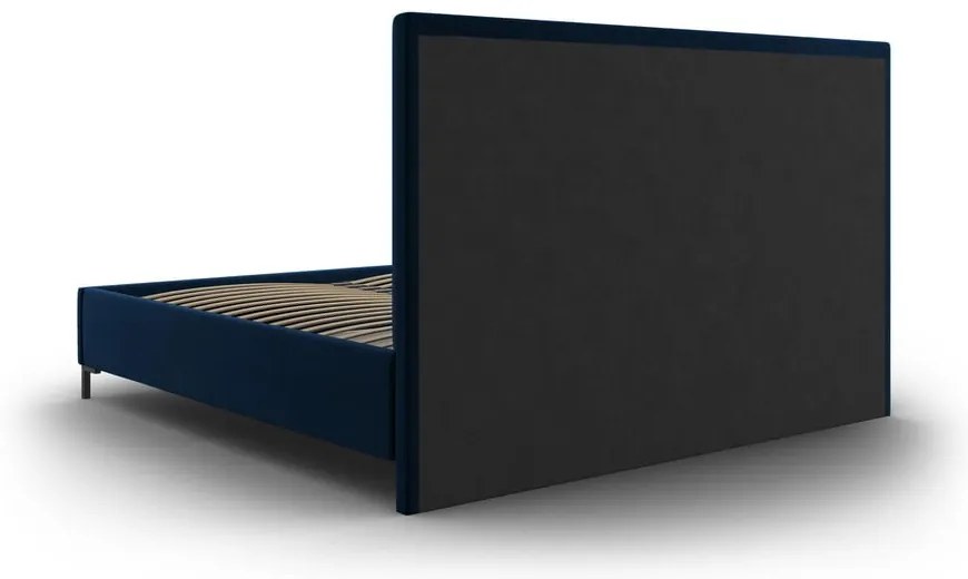 Ciemnoniebieskie tapicerowane łóżko dwuosobowe ze schowkiem i stelażem 140x200 cm Casey – Mazzini Beds