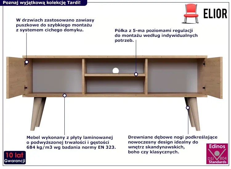 Skandynawska szafka RTV na nóżkach dąb artisan - Dubby 4X 120 cm