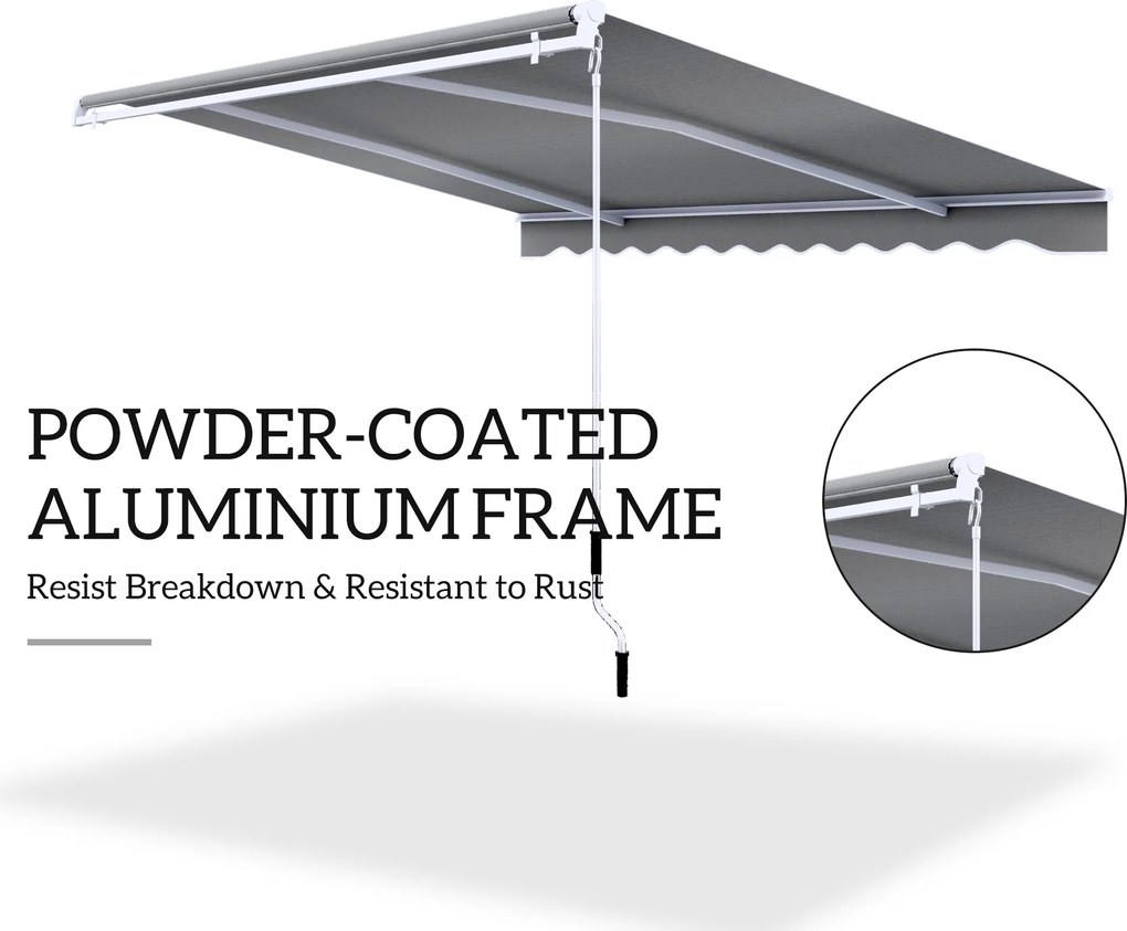 Outsunny Markiza zewnętrzna ręczna przegubowa 4 m z korbą ręczną aluminium kolor biały + szary