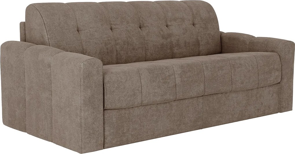 Kanapa 3-osobowa rozkładana typu express, obita fakturowaną tkaniną w kolorze taupe - Powierzchnia spania 140 cm - Materac 22 cm z pamięcią kształtu - DARIELO