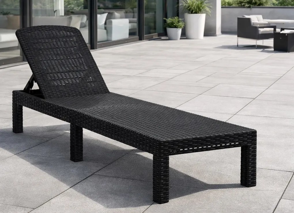 Leżak ogrodowy, składany Montero - regulowane oparcie, czarny