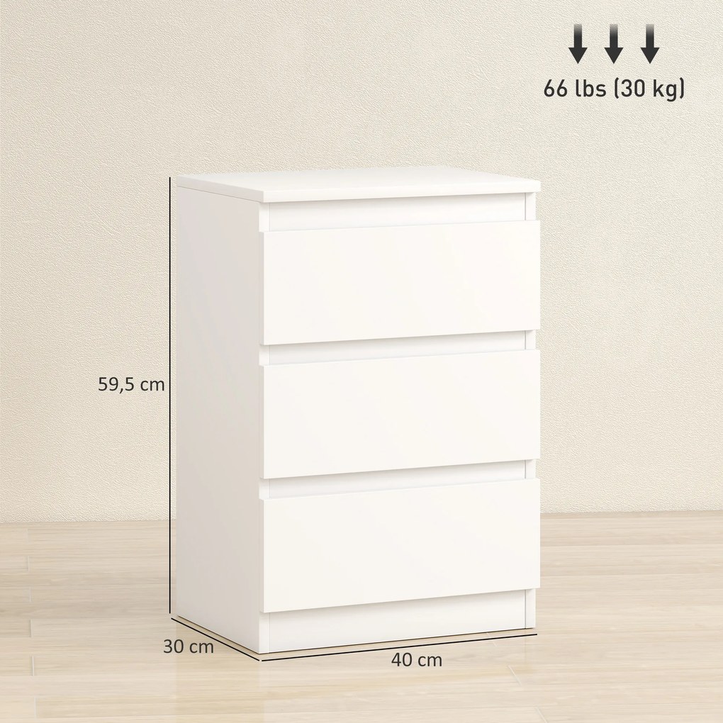 HOMCOM Nocny Stolik, Zestaw 2 Sztuk Stolików Bocznych z 3 Szufladami, Commode Nocna do Sypialni, Salonu, 40 x 30 x 59,5 cm, Biały