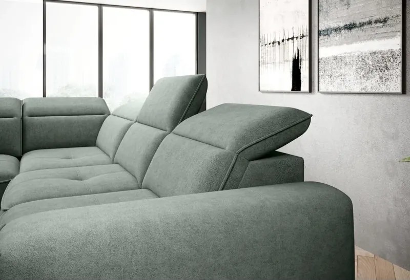 Narożnik COLOMBO L Prawostronny z elektryczną funkcją spania pojemnikiem ELEMENT 11 Zielony WERSAL