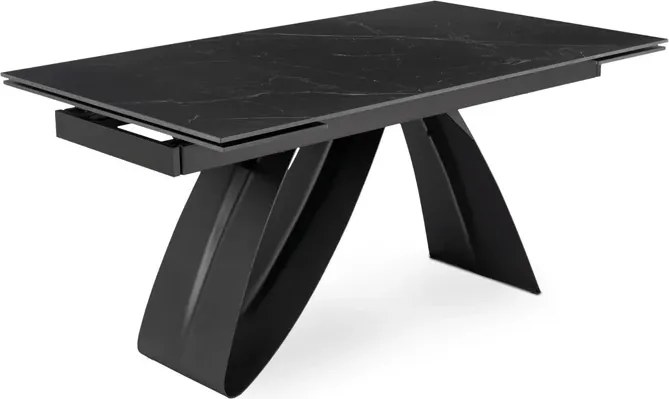 Stół Rozkładany Prostokątny DEVON 160-220 cm Ceramiczny Czarny Marmur/Czarny Glamour
