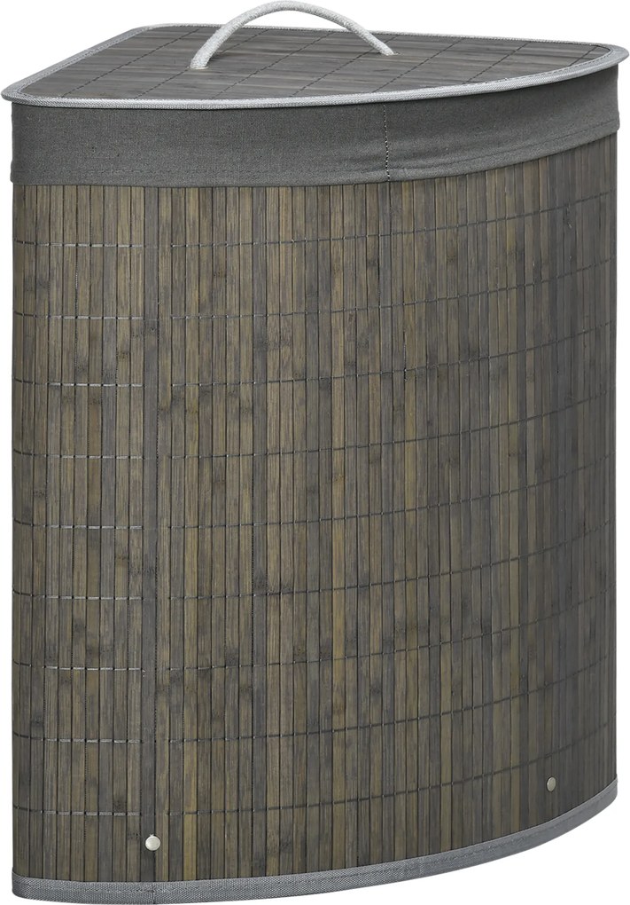 HOMCOM 55 L Kosz na pranie z pokrywą i uchwytami, Sorter prania z wyjmowanym workiem dla łazienki, Bambus, Szary