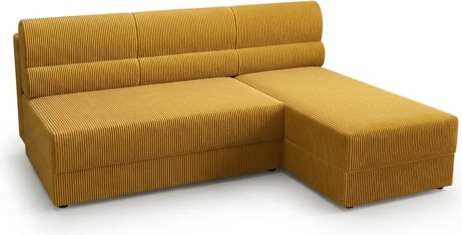 Rozkładany obustronny narożnik w kształcie litery L TAVERO SLIM 201x140 cm, musztardowy