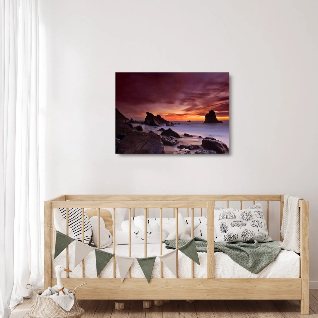 Obraz na szkle zachodu słońca na wybrzeżu (70x50 cm)