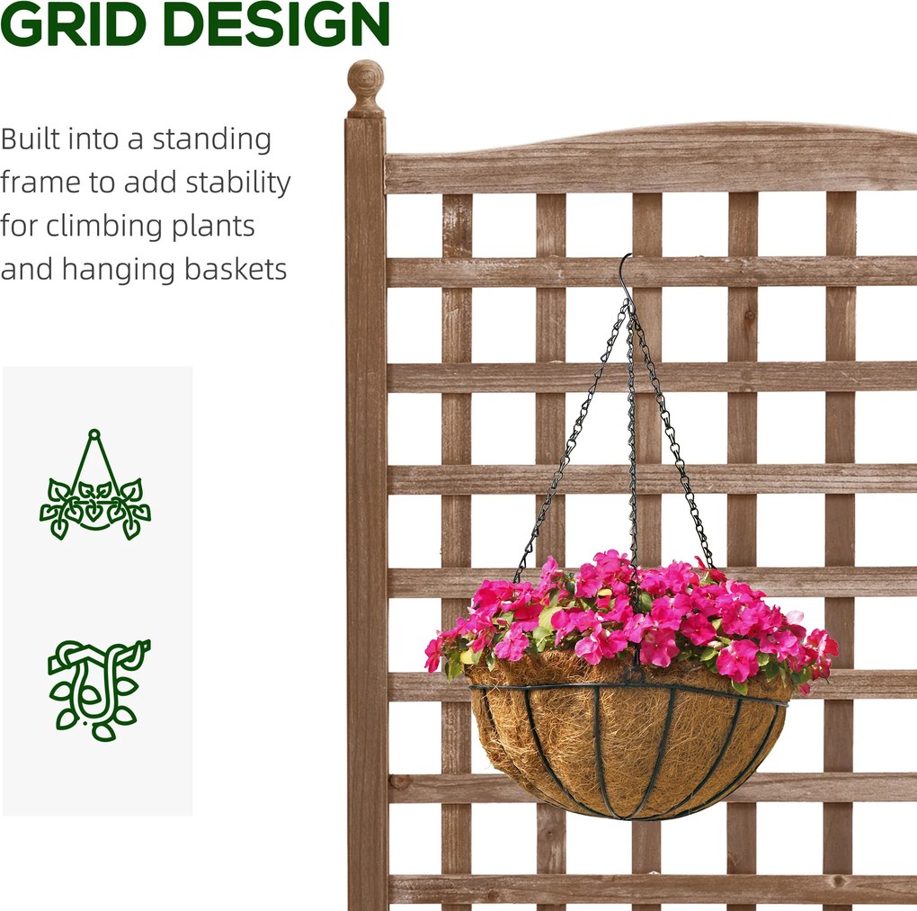 Outsunny Podwyższone Grządki z Trejażem do Roślin Pnących, Skrzynka na Kwiaty z Wspornikiem dla Winorośli, Drewno, Ciemnobrązowe, 64 x 28 x 120 cm