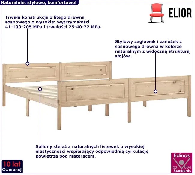 Małżeńskie łóżko z naturalnego drewna 180x200 S7-A62