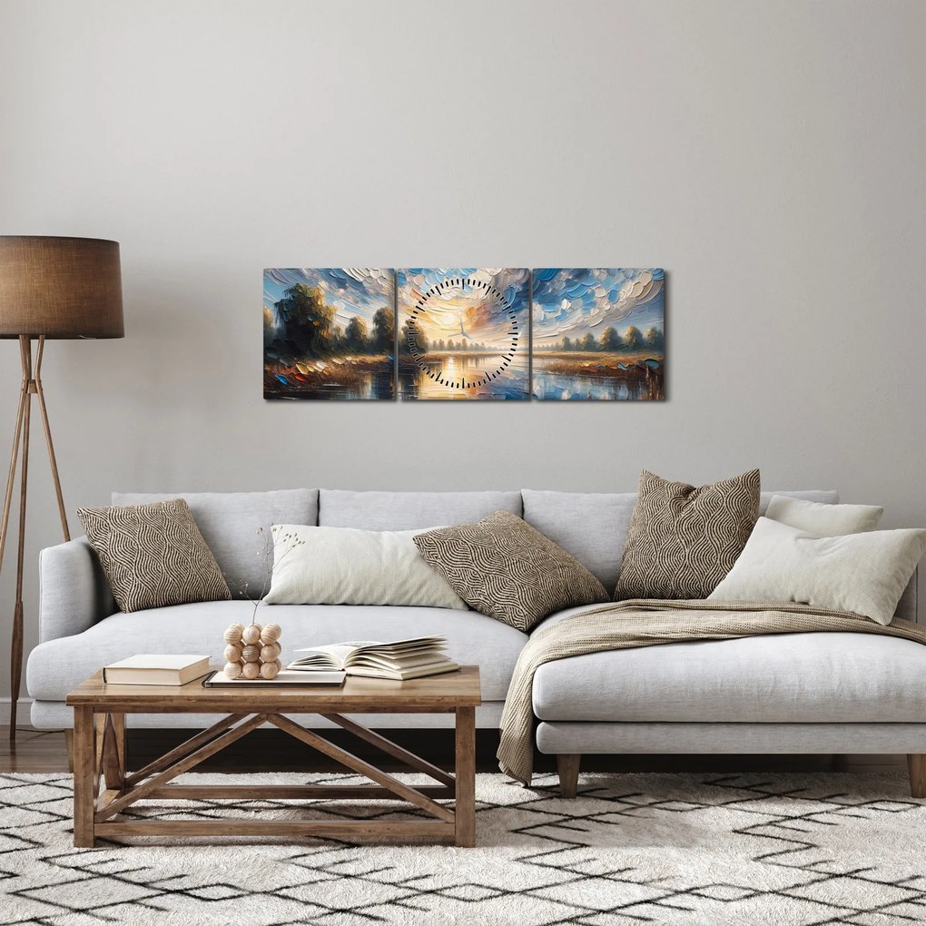Obraz - Obraz słońca nad wodą (z zegarem) (90x30 cm)