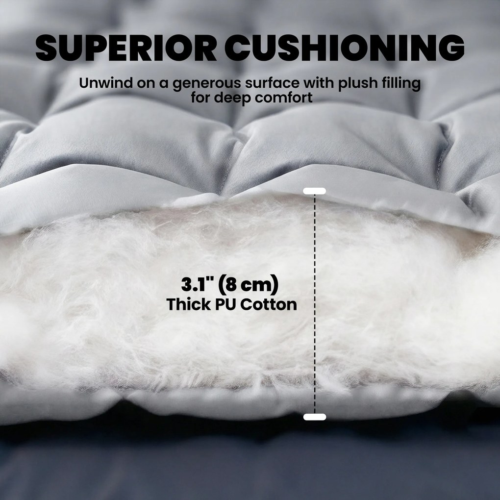 Outsunny Mata campingowa, składana 8 cm gruba mata do spania z antypoślizgową powłoką i paskami 200 x 80 cm, jasnoszara | Aosom PL