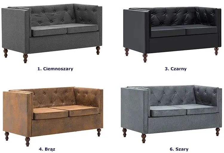 2-osobowa Sofa James 2Q w stylu Chesterfield - szara