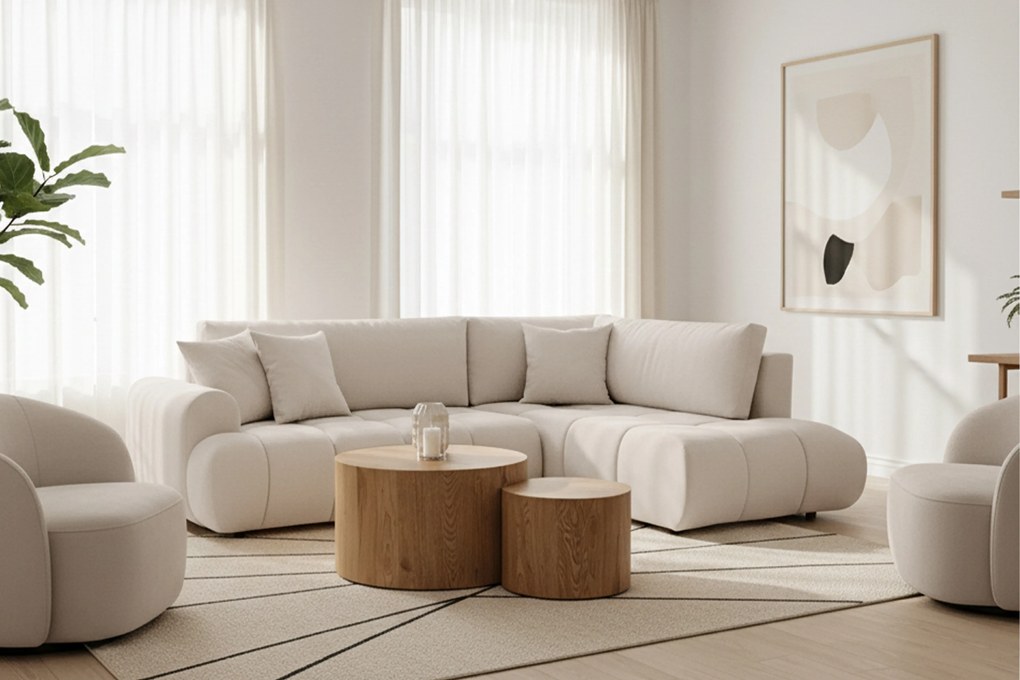 Narożnik Lutario L z funkcją spania prawostronny - beżowa plecionka hydrofobowa Venice 2026