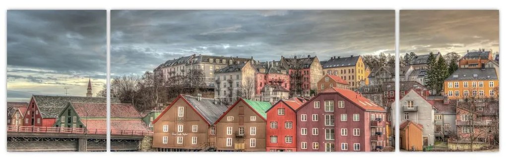 Obraz - domy nad rzeką (170x50 cm)