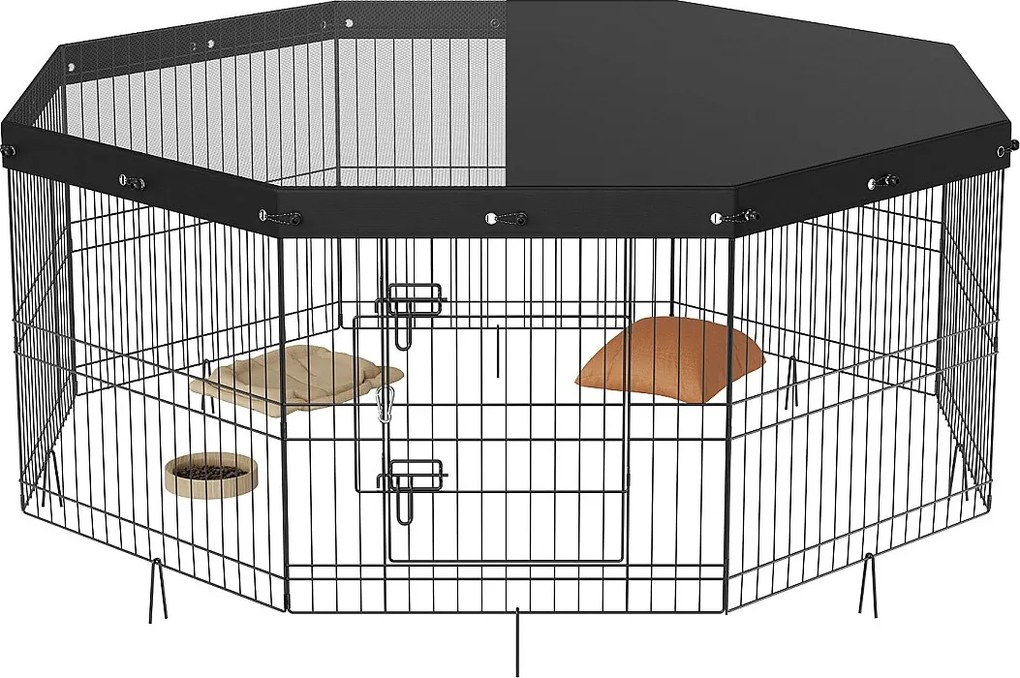 Park dla Psów SucceBuy 8-Panelowy Kojec dla Psów, Wys. 60.96 cm, Składany Metalowy, Do Ćwiczeń
