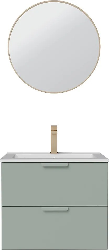 Wisząca szafka łazienkowa z umywalką wpuszczaną w blat, baterią i lustrem – Szałwiowa zieleń – Szer.60 cm – AVORELI
