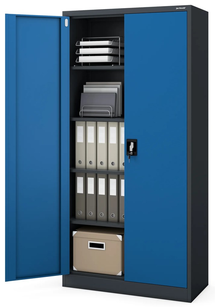 Biurowa szafa metalowa na akta JAN, 900 x 1850 x 400 mm, antracytowo-niebieska