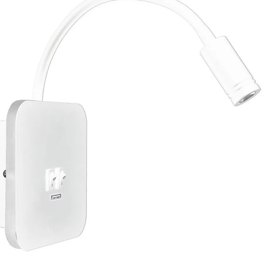 LED elastyczna lampka ścienna USB BASE 1xLED/8W + 1xLED/2W/230V biała