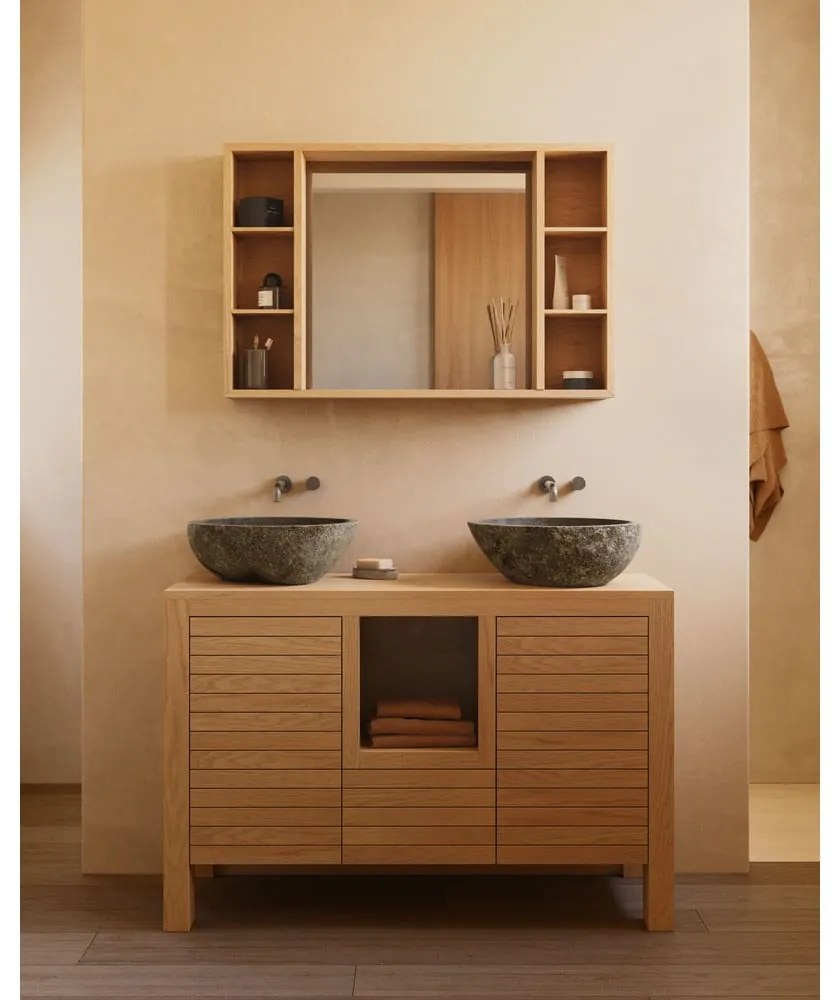 Wisząca szafka łazienkowa z litego drewna tekowego z lustrem 100x65 cm Parana – Kave Home