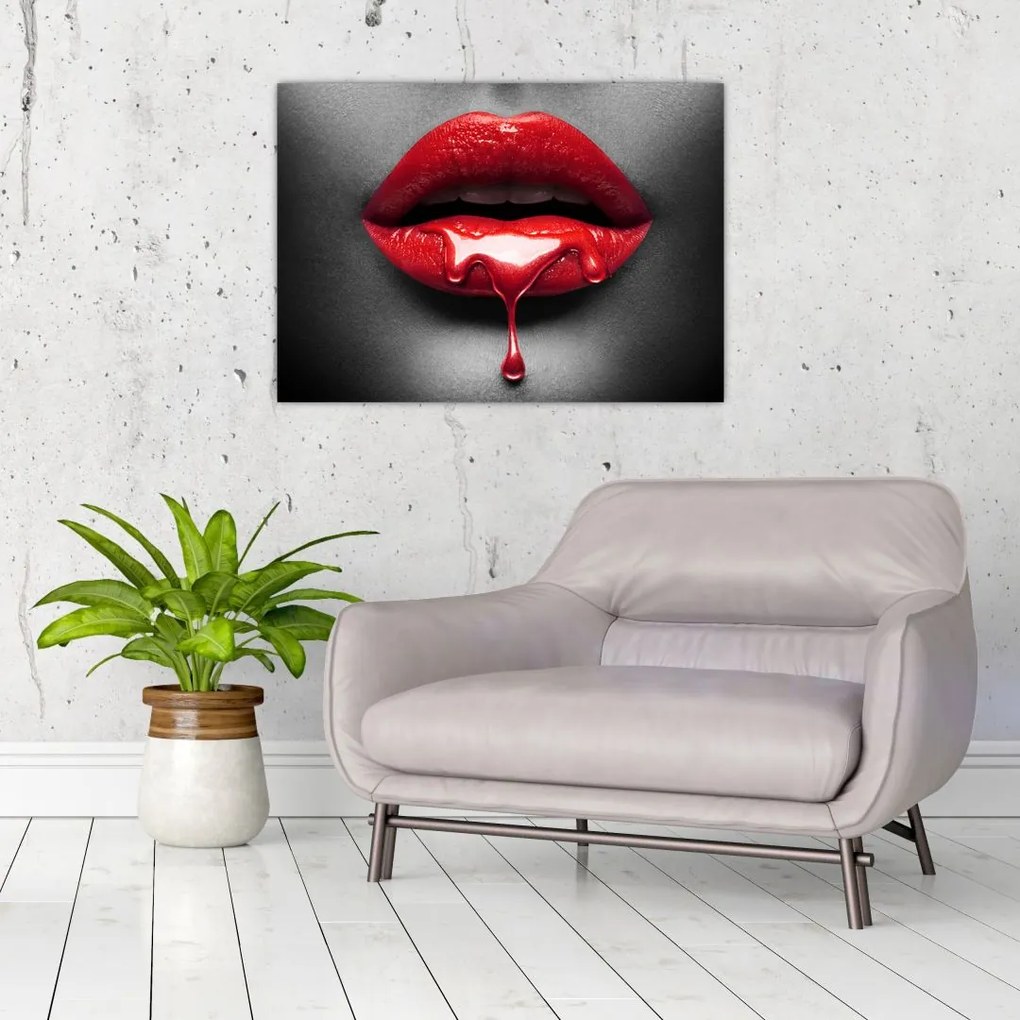 Obraz na szkle kobiecych ust (70x50 cm)