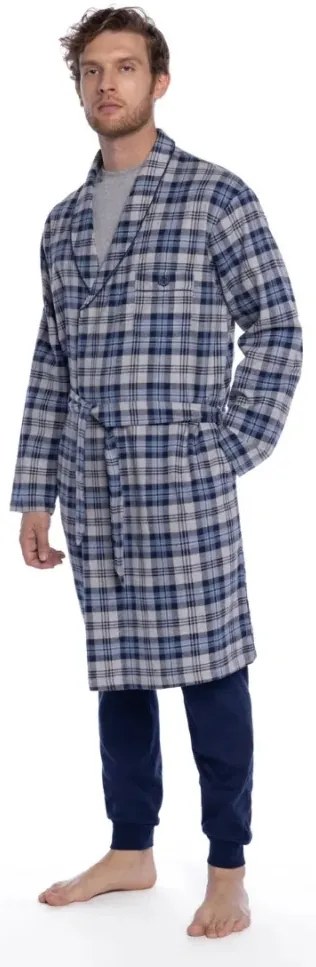 Męski flanelowy szlafrok LUCAS L Ciemnoniebieski