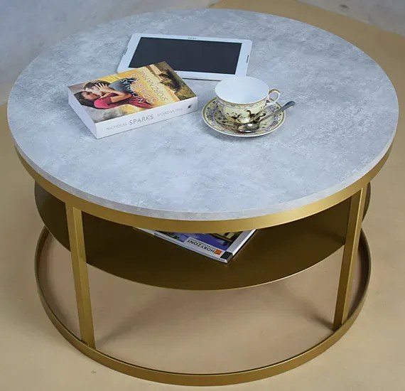 Okrągły stolik kawowy w stylu glamour złoty + beton - Selpa 3X