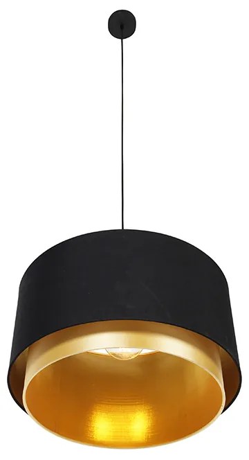 Nowoczesna lampa wisząca czarna ze złotem 47 cm podwójny klosz - Combi Nowoczesny Oswietlenie wewnetrzne