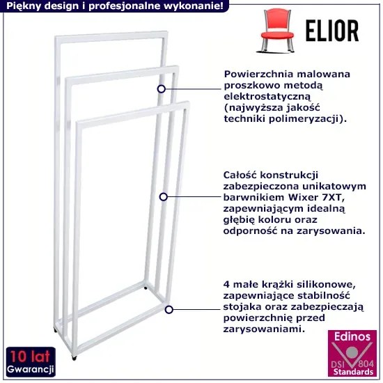 Biały potrójny stojak łazienkowy na ręczniki 45 cm - Kardik 3X