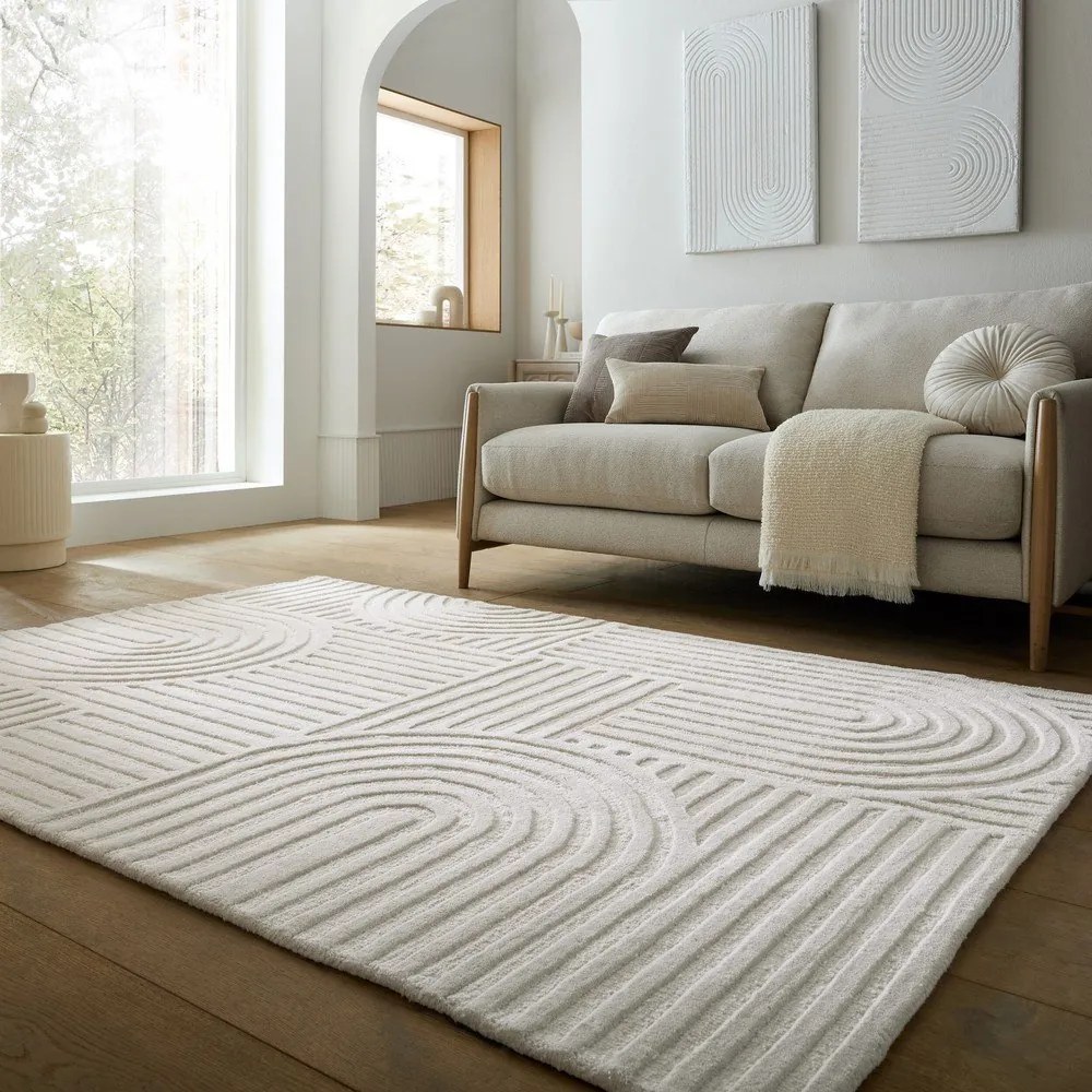 Wełniany dywan tkany ręcznie w kolorze kości słoniowej 120x170 cm Zen Garden – Flair Rugs