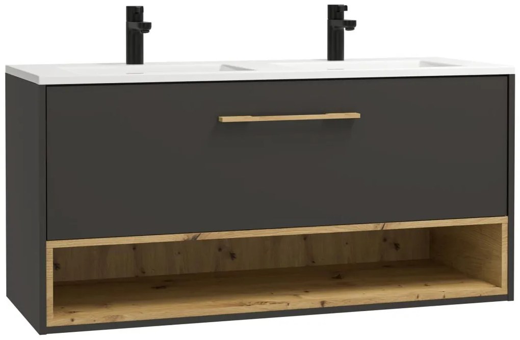 Szafka łazienkowa wisząca  w kolorze antracytowym z wbudowaną umywalką - 120 cm - YANGRA