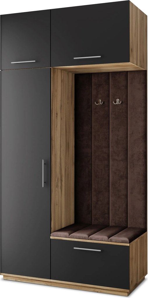 Masseno Garderoba REMA 120/240/60 cm Nowoczesna Szafa do Przedpokoju Dąb wotan, MONOLITH 29 (Brązowy)