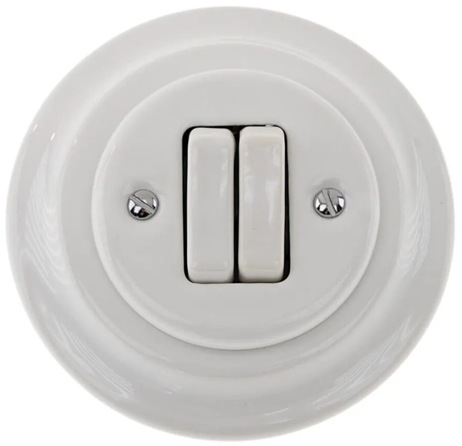 Bohemia-Design - porcelanowy, retro, podwójny wyłącznik z ramką nr 6+6, biały