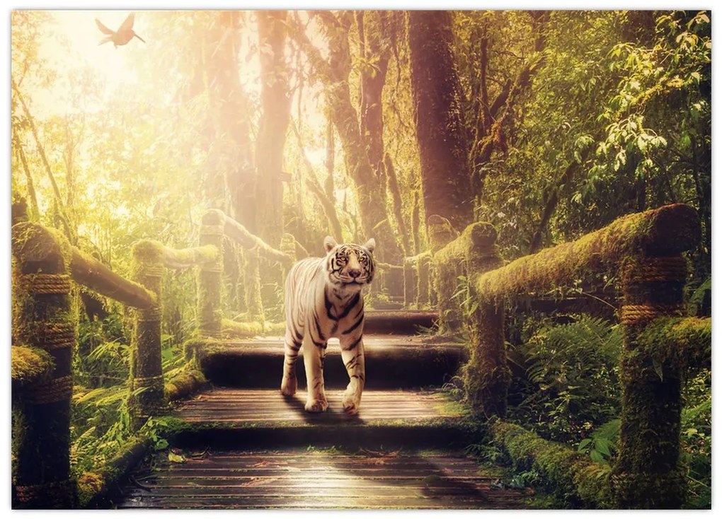 Obraz na szkle - tygrys w dżungli (70x50 cm)