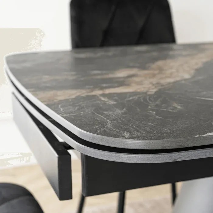 Stół Rozkładany Prostokątny VERONA 160-240 cm Ceramiczny Czarny Marmur/Czarny Loft