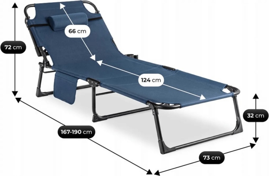 Leżak Ogrodowy SATURN 190x73 cm Granatowy