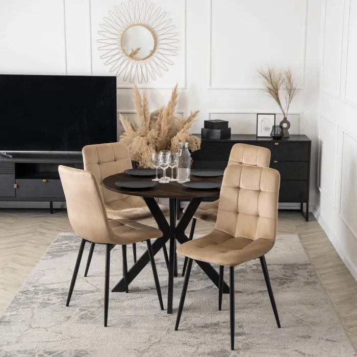 Stół Okrągły LAUREN 80 cm Orzech/Czarny Loft Nowoczesny