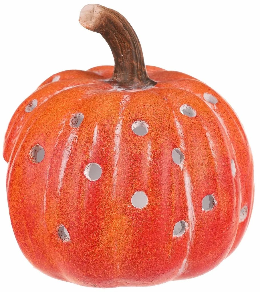 Świecznik Dynia z otworami pomarańczowy, ceramika, śr. 14 cm
