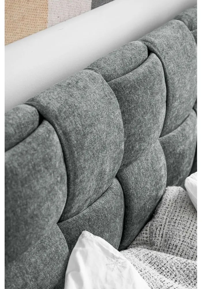 Jasnozielone tapicerowane łóżko dwuosobowe ze stelażem 180x200 cm Eve – Miuform