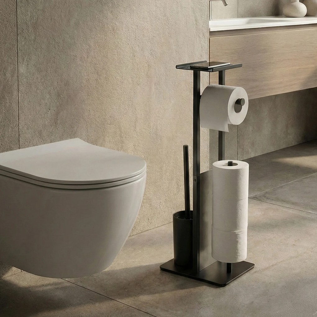Stojak na papier toaletowy i szczotkę do WC z półką na telefon HYLLA,  65 cm