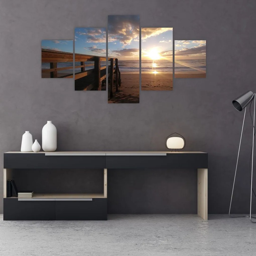 Obraz molo, plaży i morza (125x70 cm)
