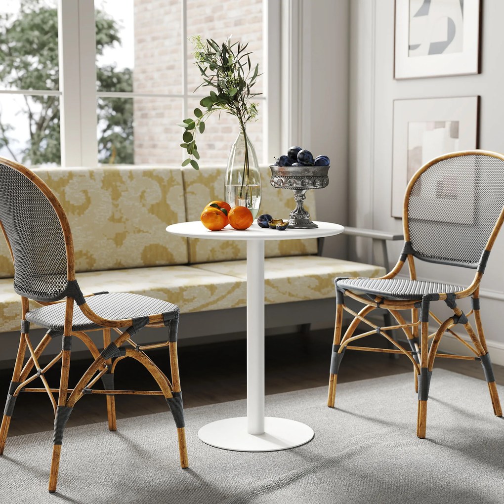 HOMCOM Okrągły stół dla 2 osób, Stal, do wnętrz i na zewnątrz, Biały